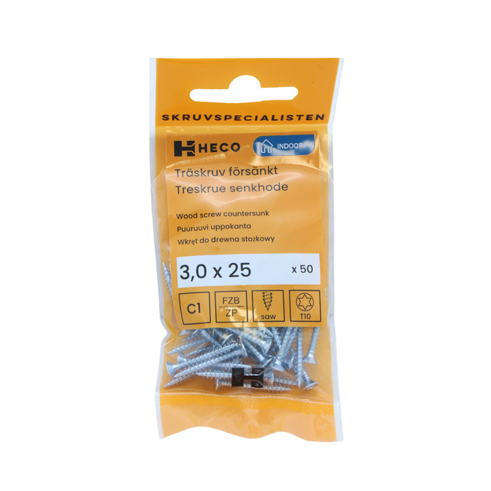Träskruv TFT 3,0 x 25 mm 50-pack Heco